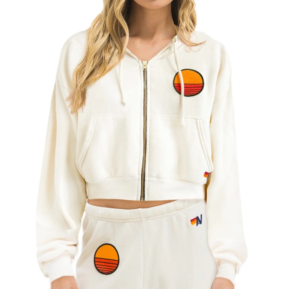 Aviator Nation Sunset Patch Relaxed Cropped Zip Hoodie
